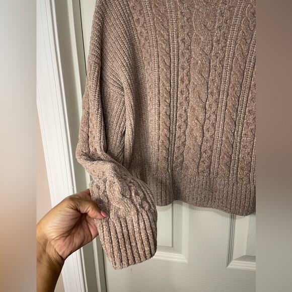 Rachel Zoe Tan Cable Knit Cozy Soft Waist Length Sweater size medium - Picture 2 of 5